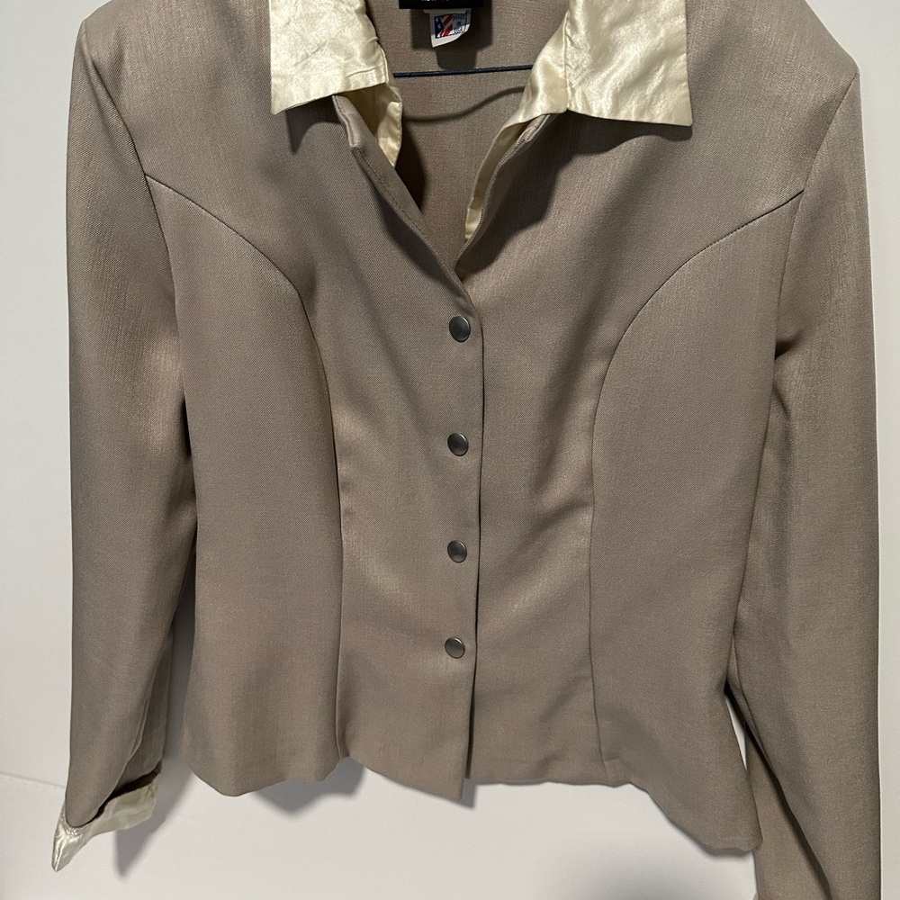 Chic Beige Women's Blazer with Satin Accents